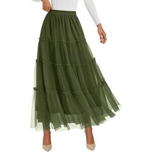 Elegant Tiered A-Line Tulle Skirt for Women - Flowy Fall Fashion, Size S-XXL